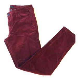 Velvet skinny jeans, burgundy, like new